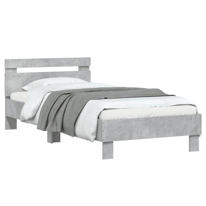 Bedframe Met Hoofdbord Bewerkt Hout Betongrijs 75X190 Cm