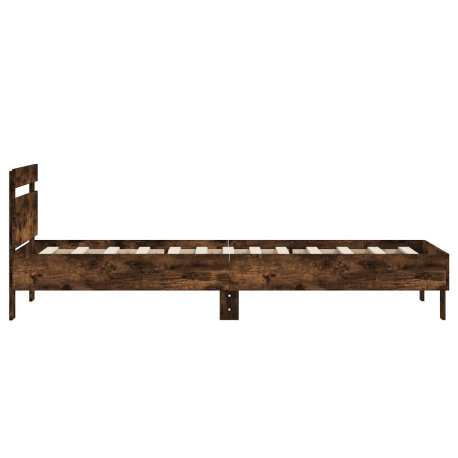 Bedframe met hoofdbord bewerkt hout gerookt eiken 75x190 cm