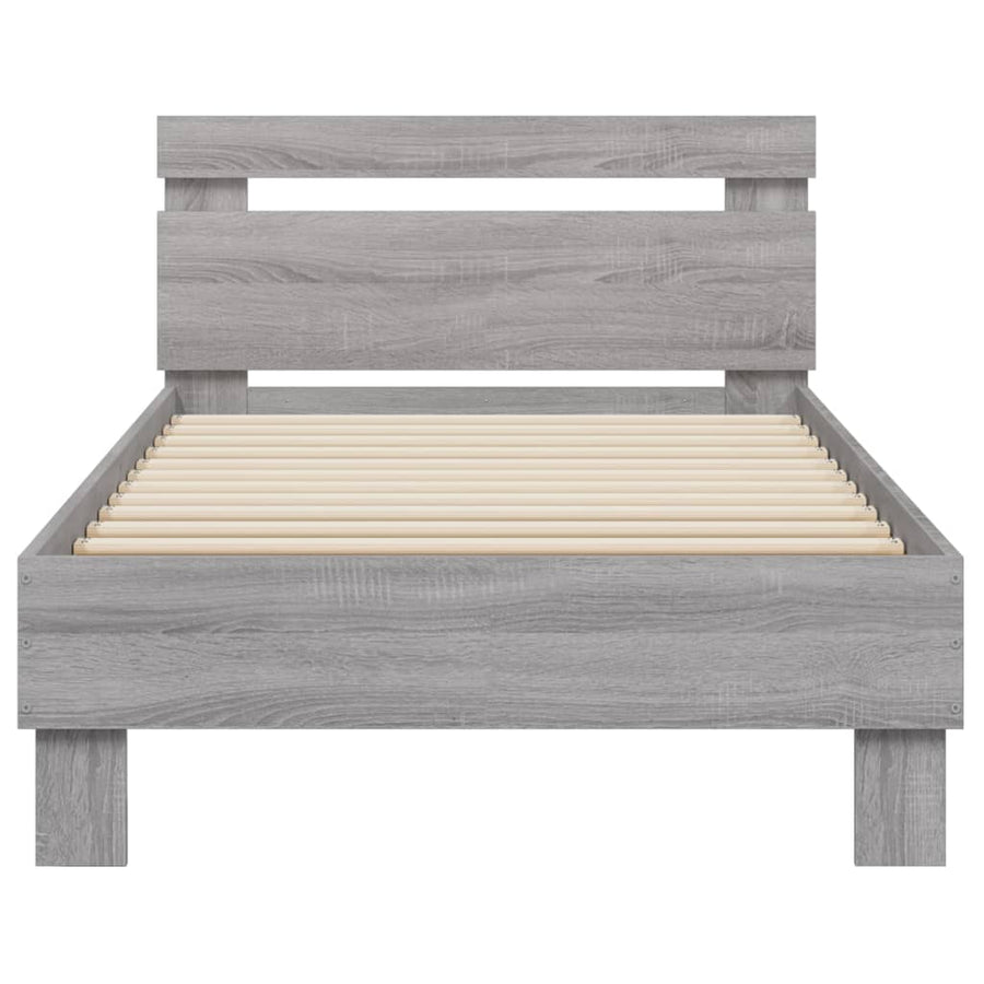 Bedframe Met Hoofdbord Bewerkt Hout Grijs Sonoma 75X190 Cm