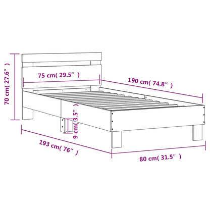 Bedframe Met Hoofdbord Bewerkt Hout Grijs Sonoma 75X190 Cm