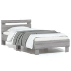 Bed frame with headboard carved wood grey Sonoma 75x190 cm