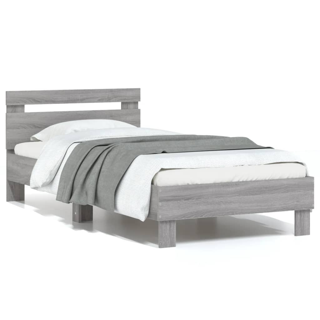 Bedframe Met Hoofdbord Bewerkt Hout Grijs Sonoma 75X190 Cm