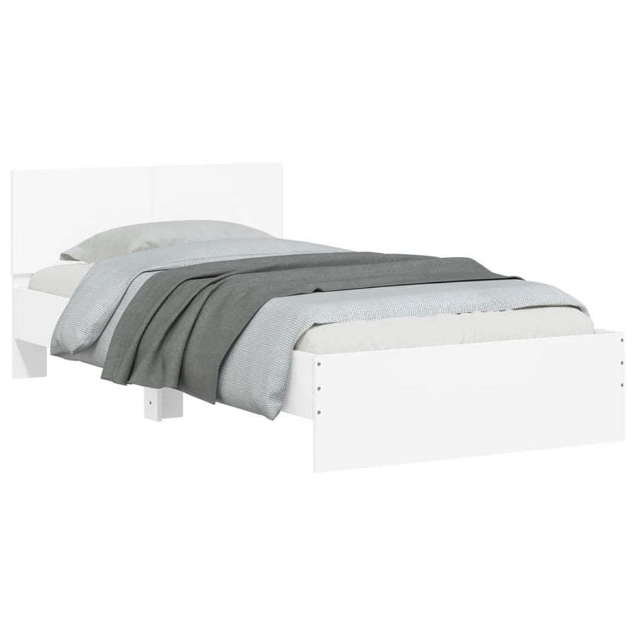 Bedframe met hoofdbord bewerkt hout wit 100x200 cm