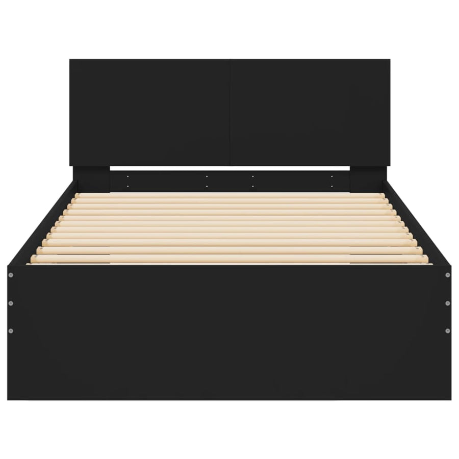 Bedframe met hoofdbord bewerkt hout zwart 100x200 cm