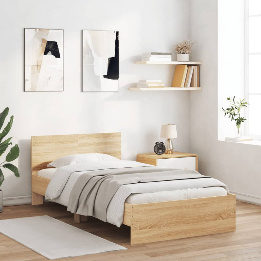 Bedframe met hoofdeinde bewerkt hout sonoma eiken 100x200 cm