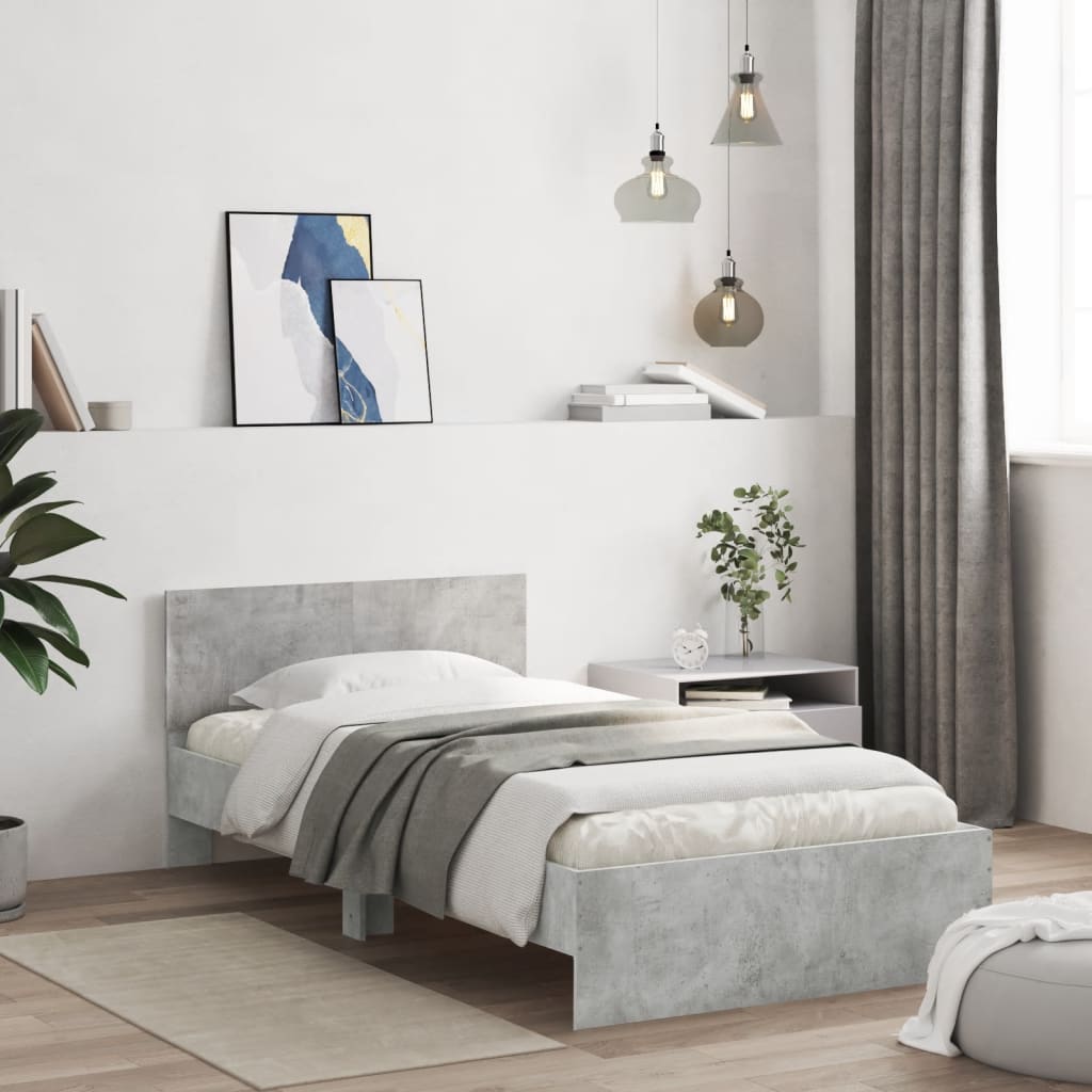 Bedframe met hoofdeinde bewerkt hout betongrijs 100x200 cm