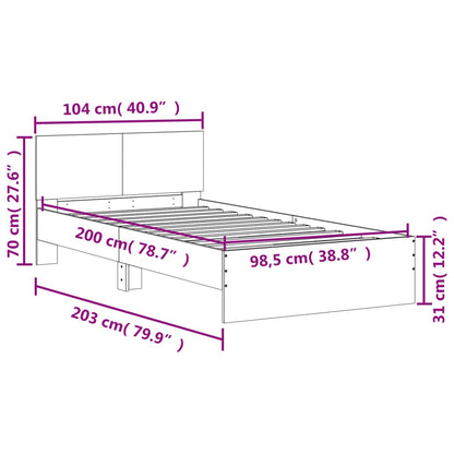 Bedframe met hoofdeinde bewerkt hout betongrijs 100x200 cm