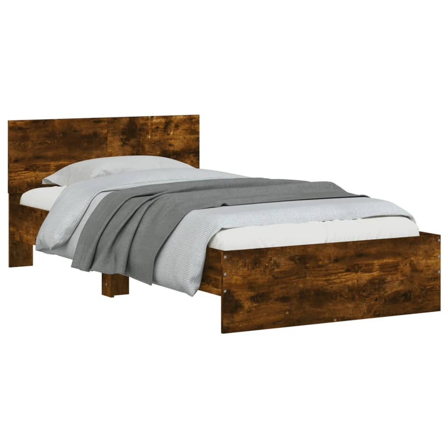 Bedframe met hoofdeinde bewerkt hout gerookt eiken 100x200 cm