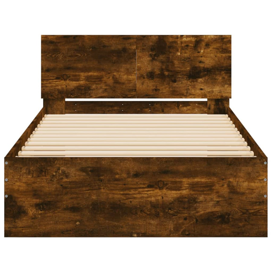 Bedframe met hoofdeinde bewerkt hout gerookt eiken 100x200 cm