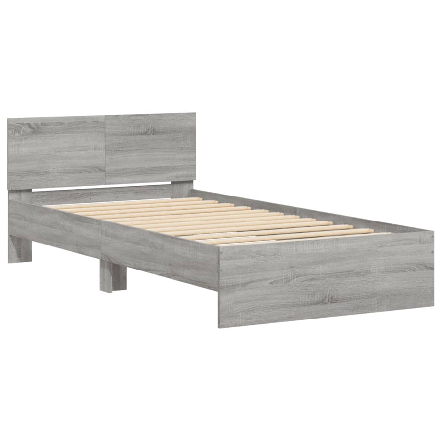 Bedframe met hoofdeinde bewerkt hout grijs sonoma 100x200 cm