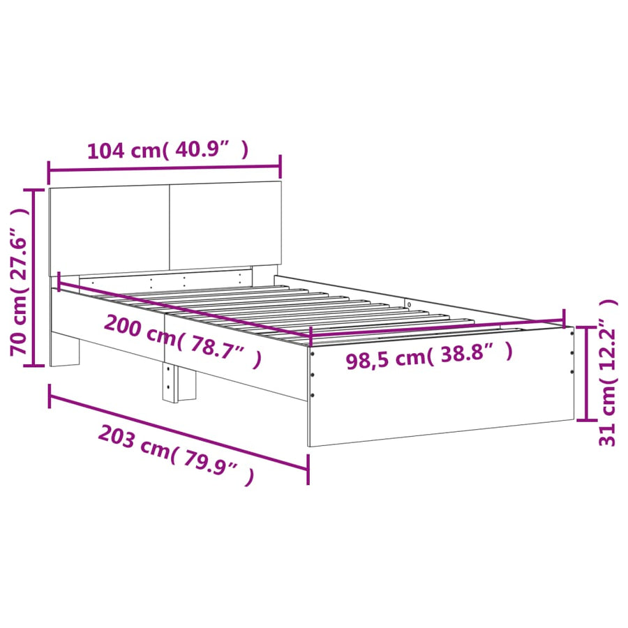 Bedframe met hoofdeinde bewerkt hout grijs sonoma 100x200 cm