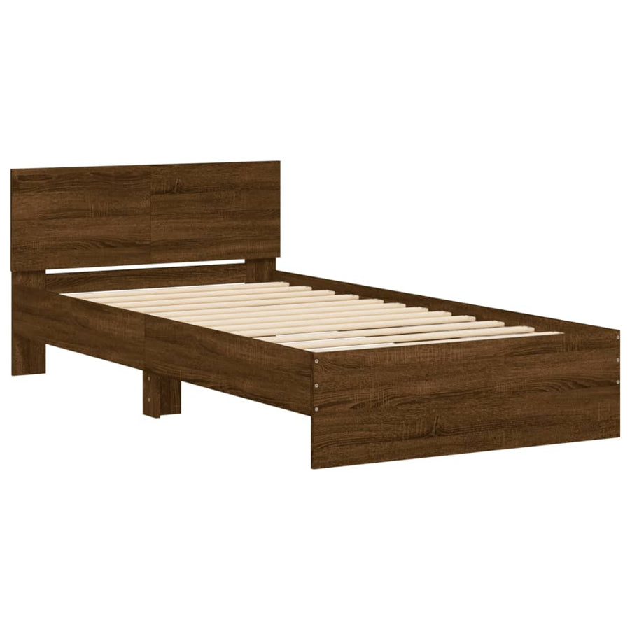 Bedframe met hoofdeinde bewerkt hout bruineikenkleur 100x200 cm