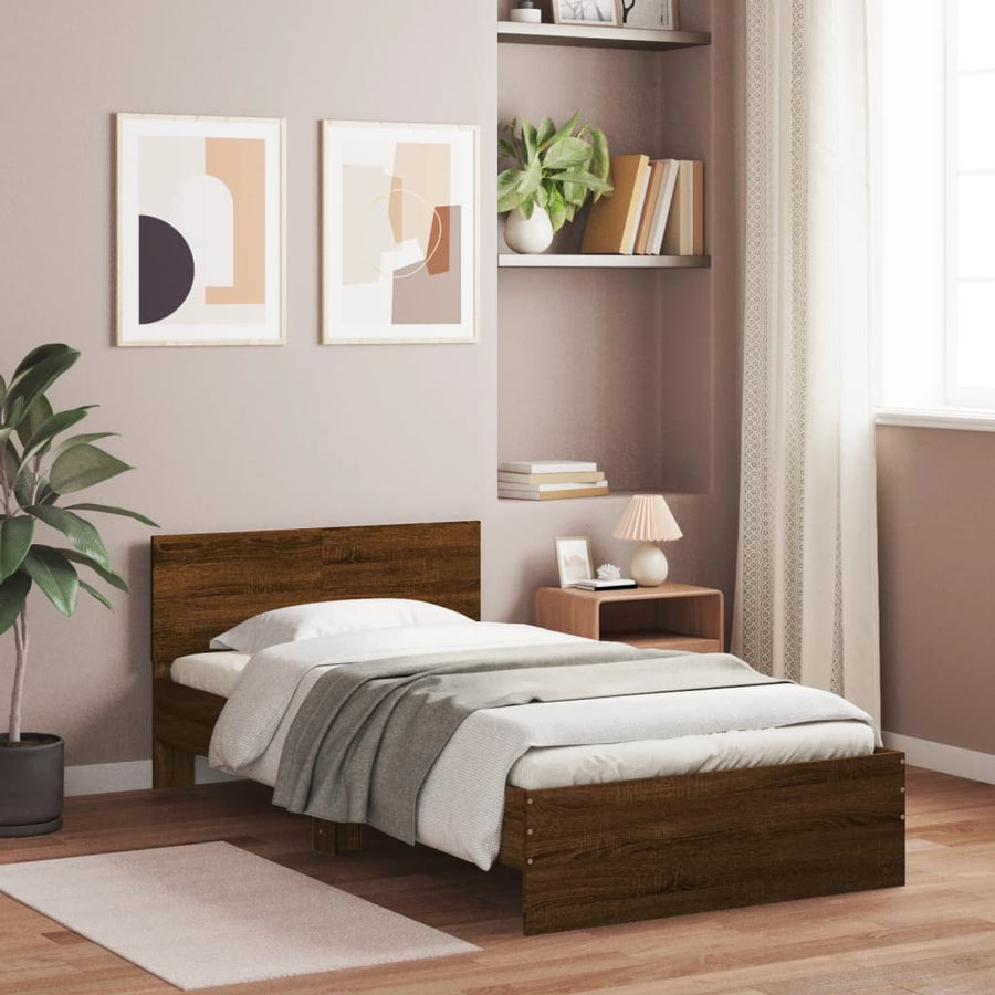 Bedframe met hoofdeinde bewerkt hout bruineikenkleur 100x200 cm