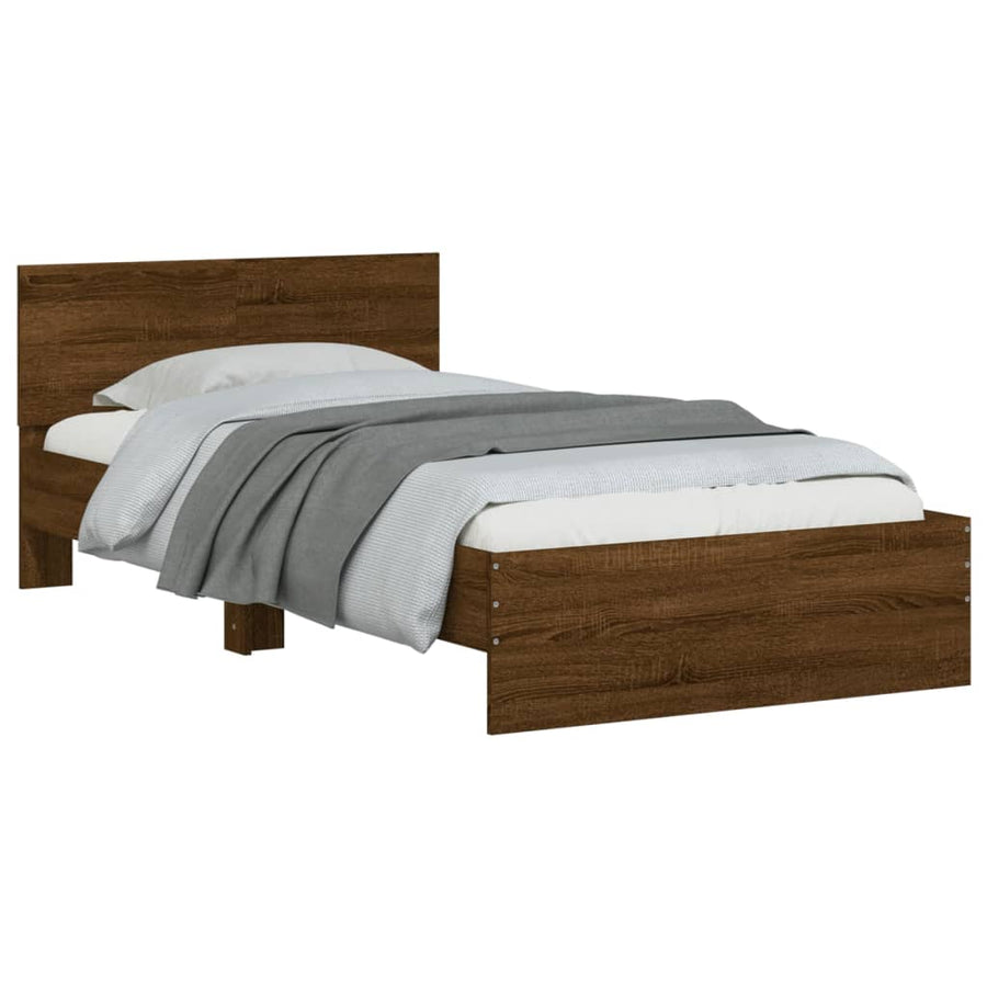 Bedframe met hoofdeinde bewerkt hout bruineikenkleur 100x200 cm