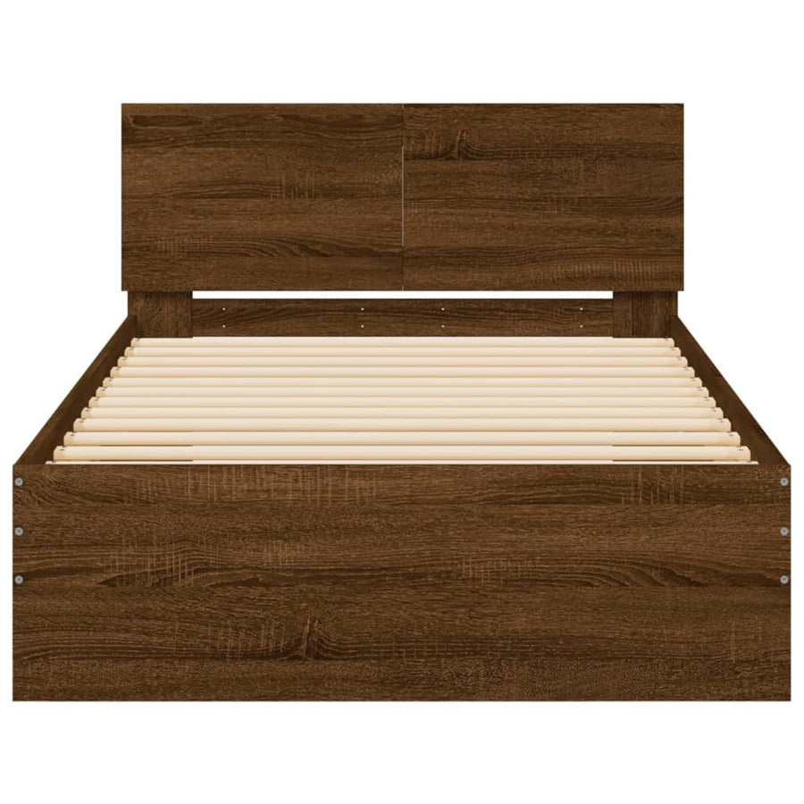 Bedframe met hoofdeinde bewerkt hout bruineikenkleur 100x200 cm