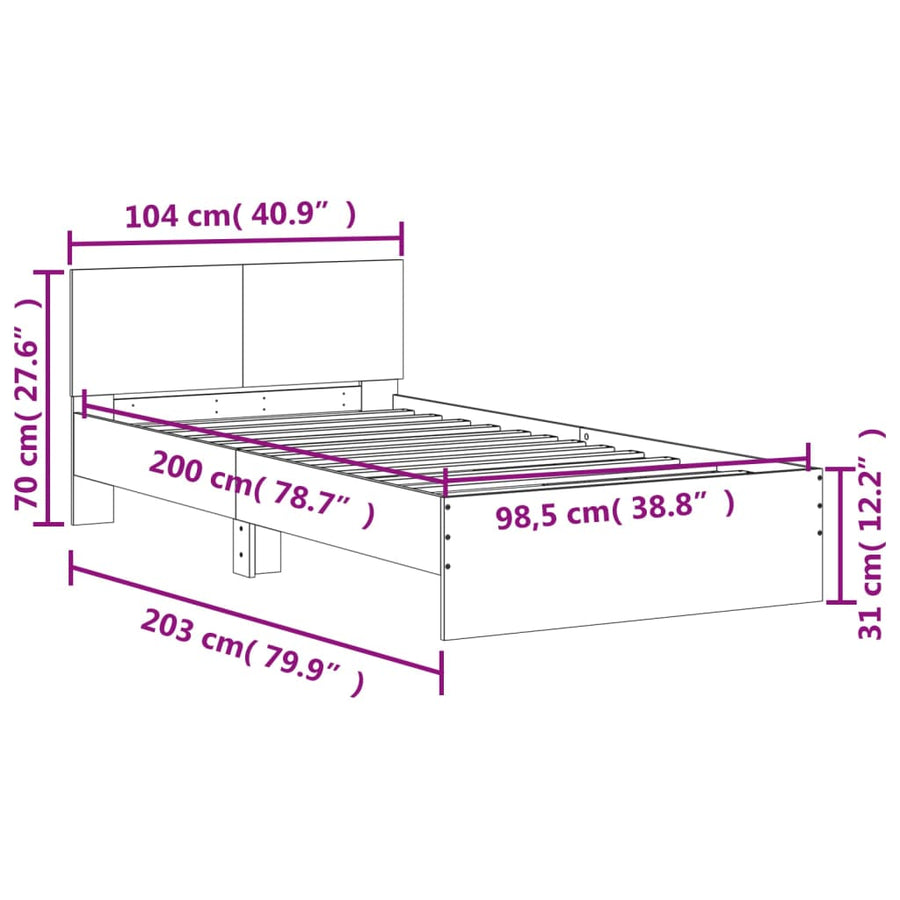 Bedframe met hoofdeinde bewerkt hout bruineikenkleur 100x200 cm