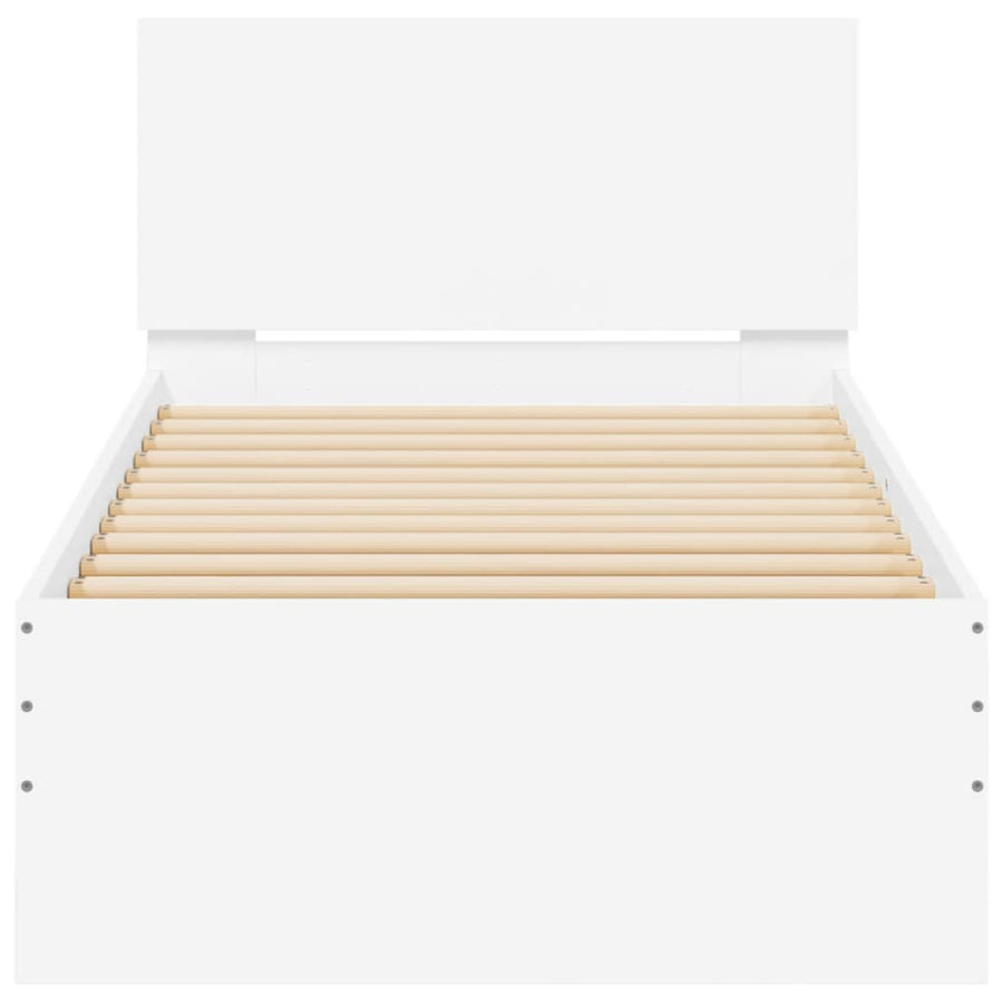 Bedframe met hoofdbord bewerkt hout wit 90x200 cm