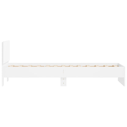 Bedframe met hoofdbord bewerkt hout wit 90x200 cm
