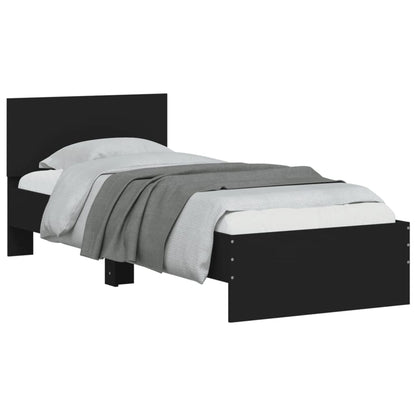Bedframe met hoofdeinde bewerkt hout zwart 90x200 cm