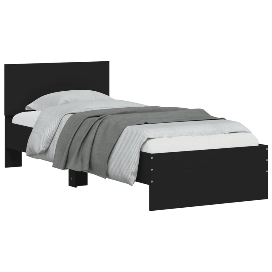 Bedframe met hoofdeinde bewerkt hout zwart 90x200 cm