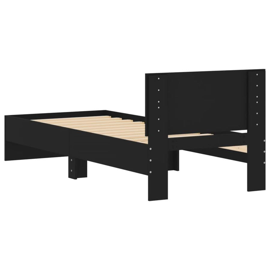 Bedframe met hoofdeinde bewerkt hout zwart 90x200 cm
