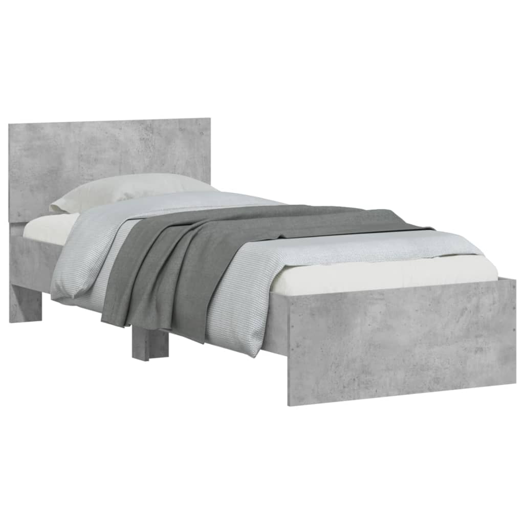 Bedframe met hoofdeinde bewerkt hout betongrijs 90x200 cm