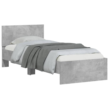 Bedframe met hoofdeinde bewerkt hout betongrijs 90x200 cm
