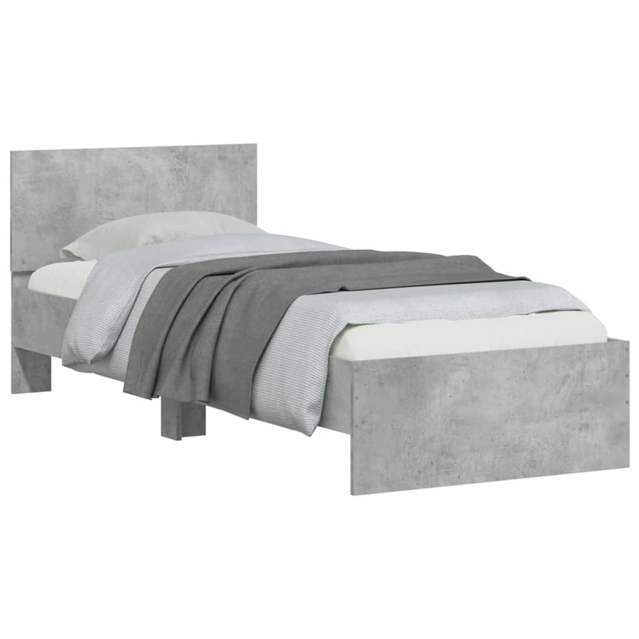 Bedframe met hoofdeinde bewerkt hout betongrijs 90x200 cm