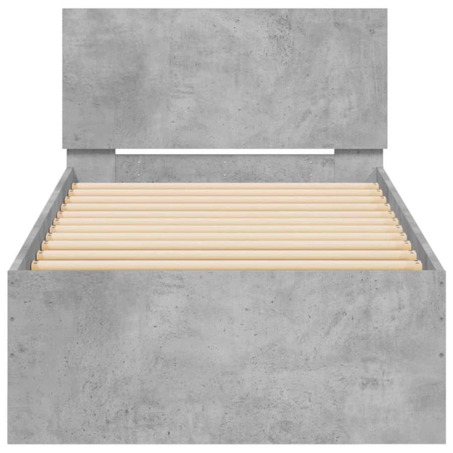 Bedframe met hoofdeinde bewerkt hout betongrijs 90x200 cm