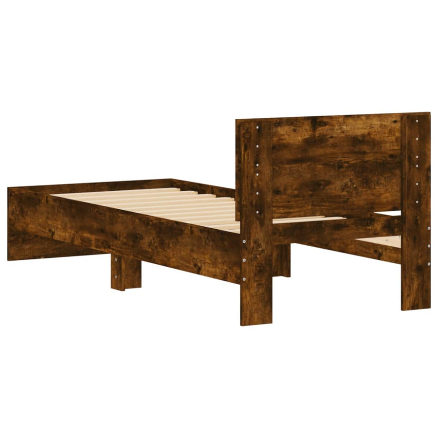 Bedframe met hoofdeinde bewerkt hout gerookt eiken 90x200 cm