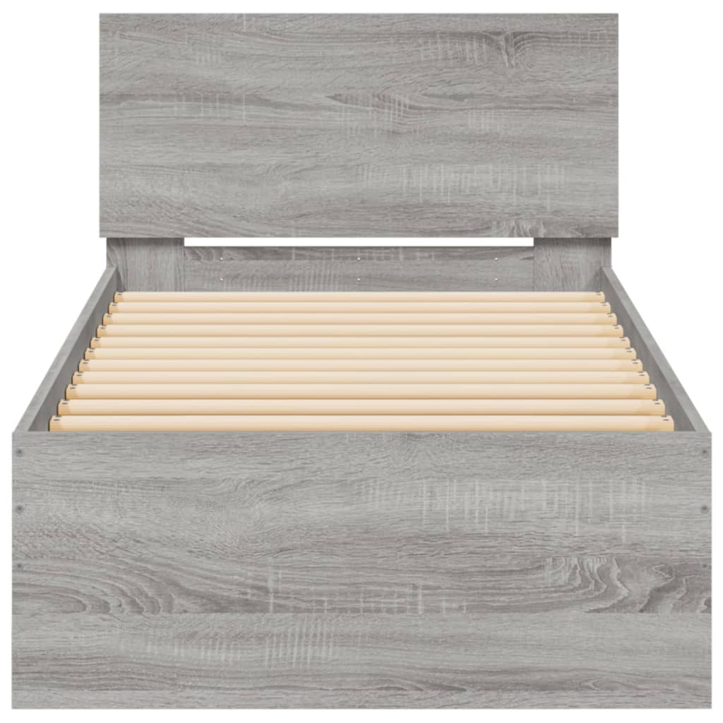 Bedframe met hoofdeinde bewerkt hout grijs sonoma 90x200 cm
