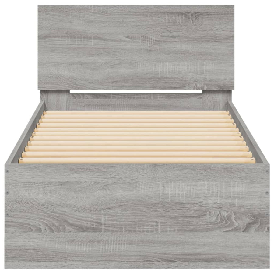 Bedframe met hoofdeinde bewerkt hout grijs sonoma 90x200 cm