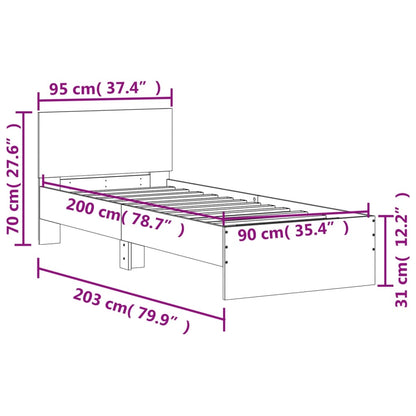 Bedframe met hoofdeinde bewerkt hout grijs sonoma 90x200 cm