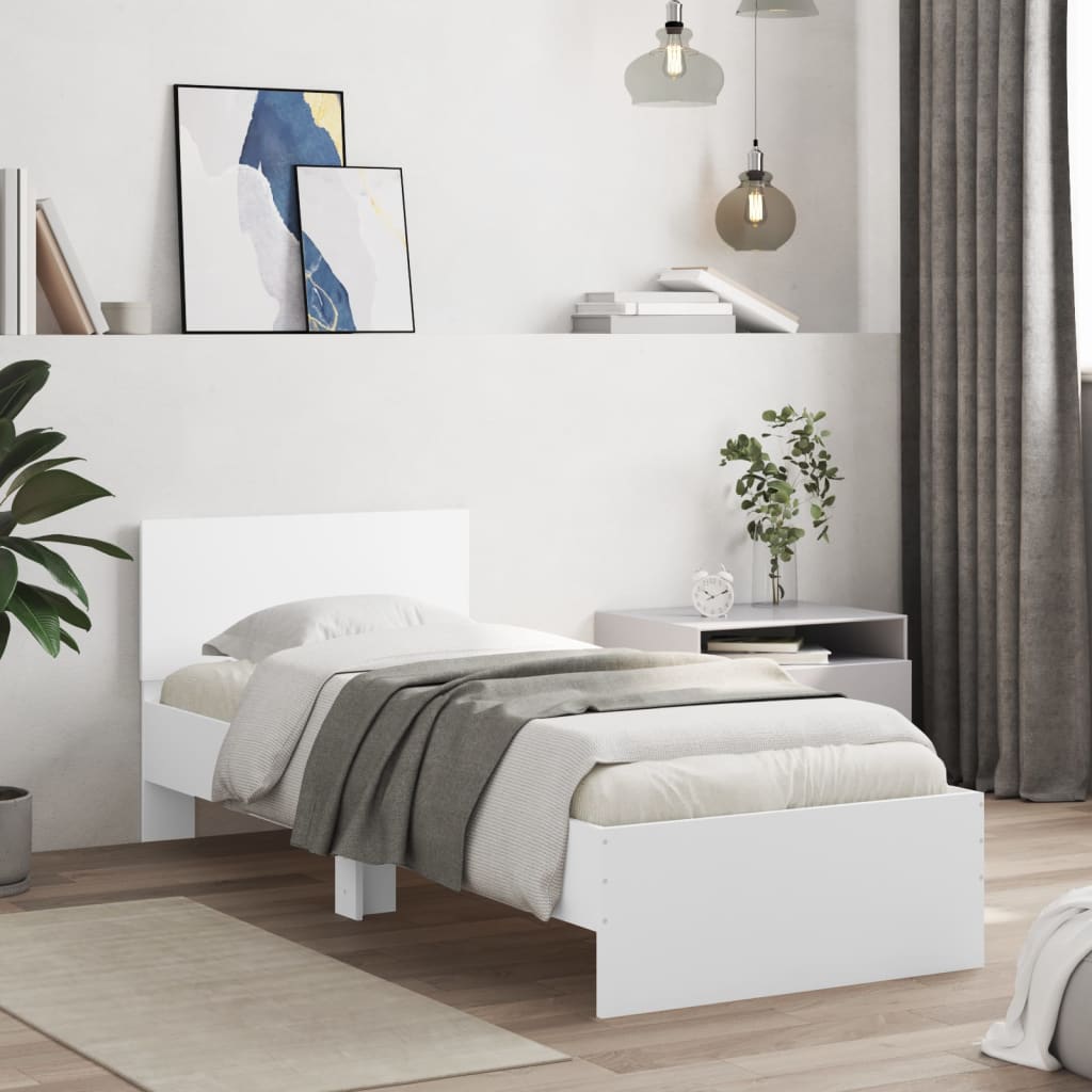 Bedframe met hoofdeinde bewerkt hout wit 90x190 cm