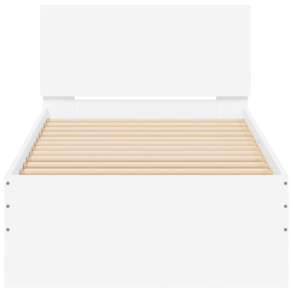 Bedframe met hoofdeinde bewerkt hout wit 90x190 cm