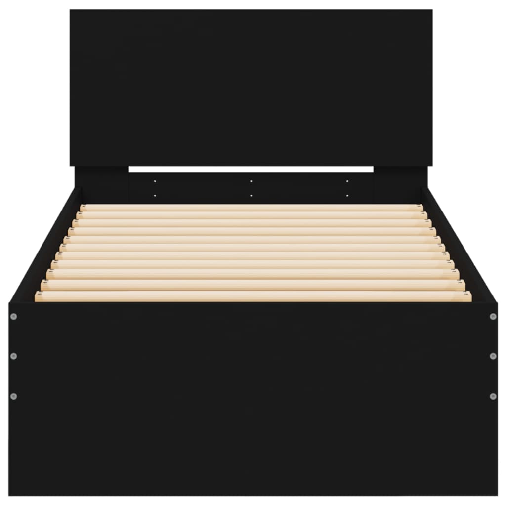 Bedframe met hoofdeinde bewerkt hout zwart 90x190 cm