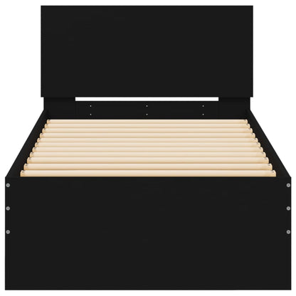 Bedframe met hoofdeinde bewerkt hout zwart 90x190 cm