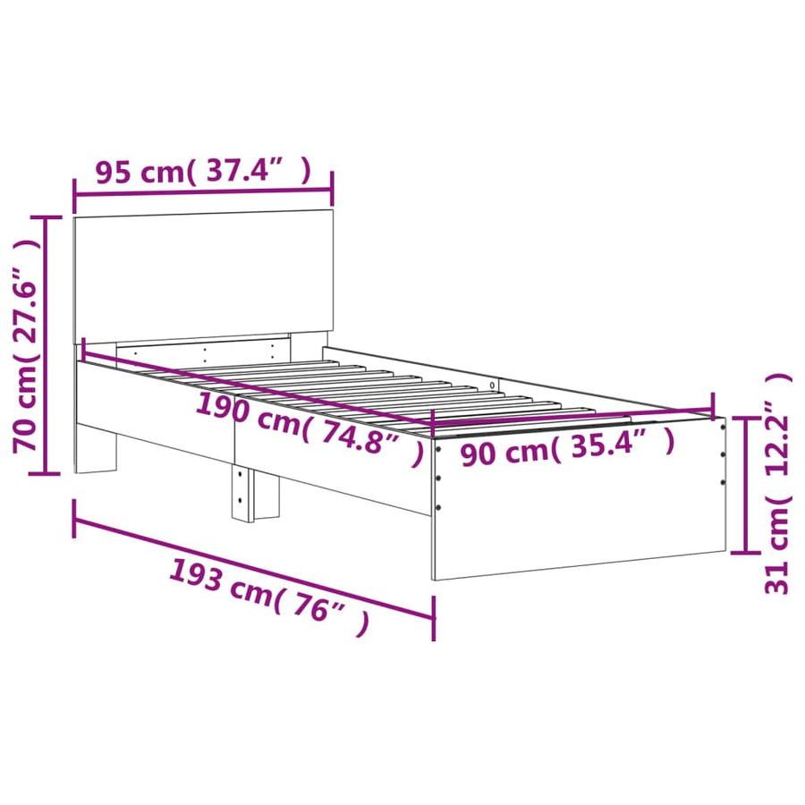 Bedframe met hoofdeinde bewerkt hout sonoma eiken 90x190 cm