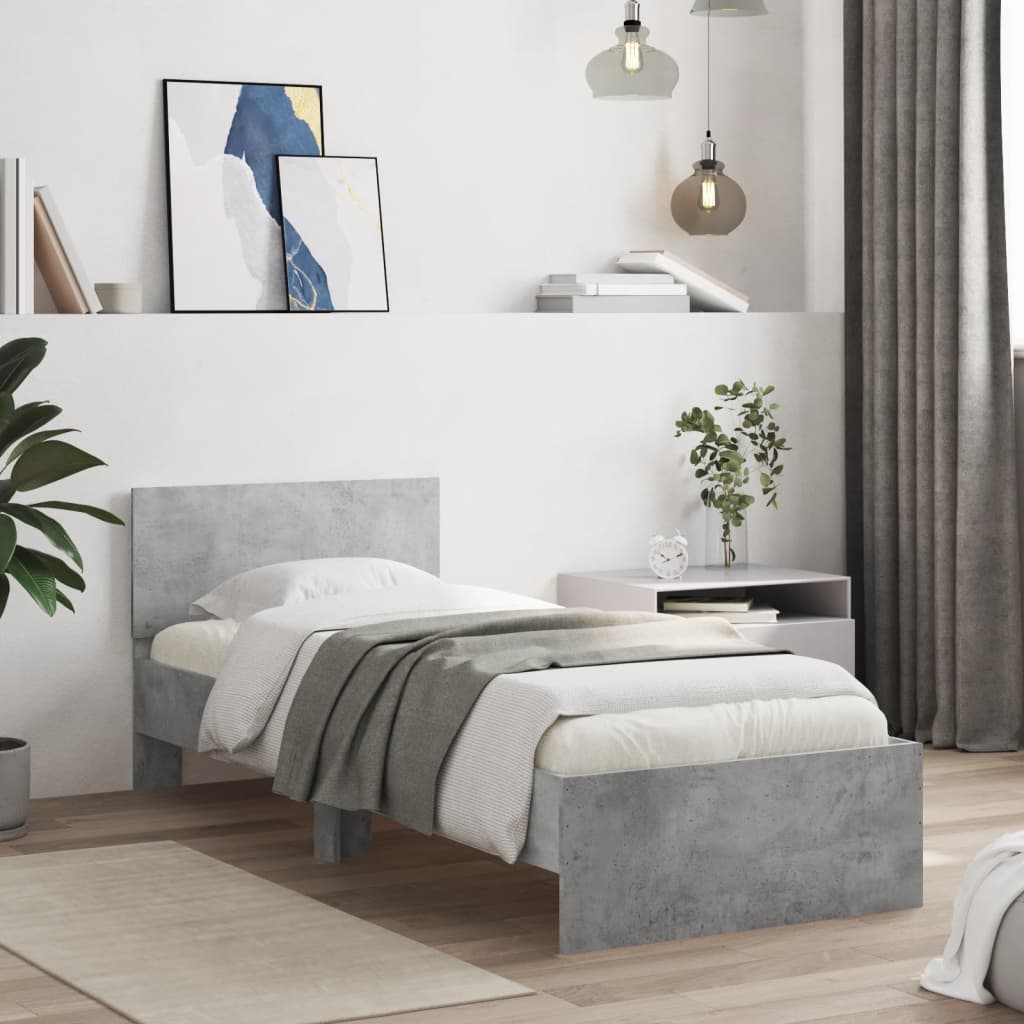 Bedframe met hoofdeinde bewerkt hout betongrijs 90x190 cm
