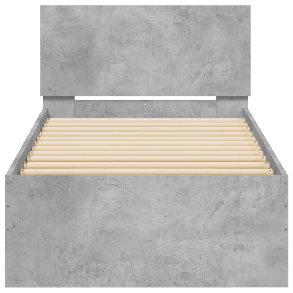 Bedframe met hoofdeinde bewerkt hout betongrijs 90x190 cm