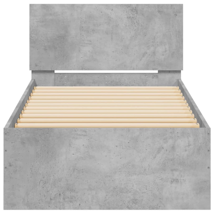 Bedframe met hoofdeinde bewerkt hout betongrijs 90x190 cm