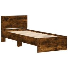 Bedframe met hoofdeinde bewerkt hout gerookt eiken 90x190 cm