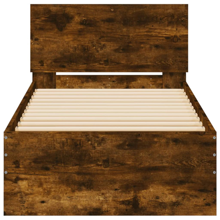 Bedframe met hoofdeinde bewerkt hout gerookt eiken 90x190 cm