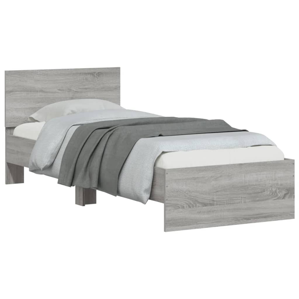 Bedframe met hoofdeinde bewerkt hout grijs sonoma 90x190 cm