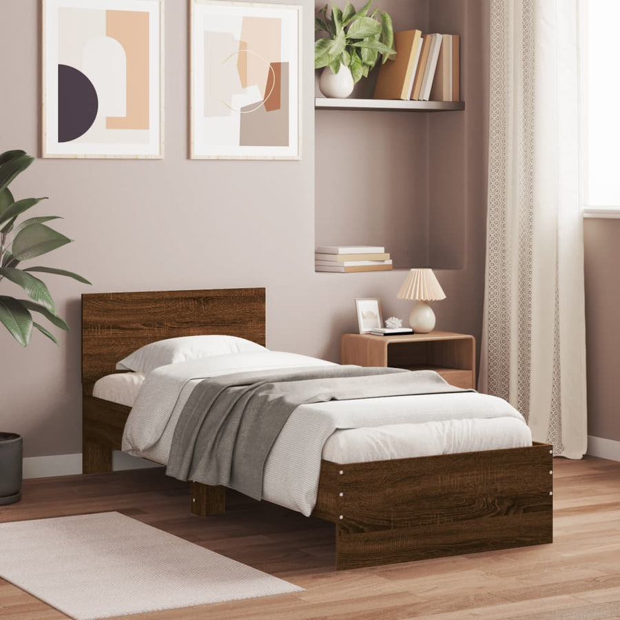 Bedframe met hoofdeinde bewerkt hout bruineikenkleur 90x190 cm