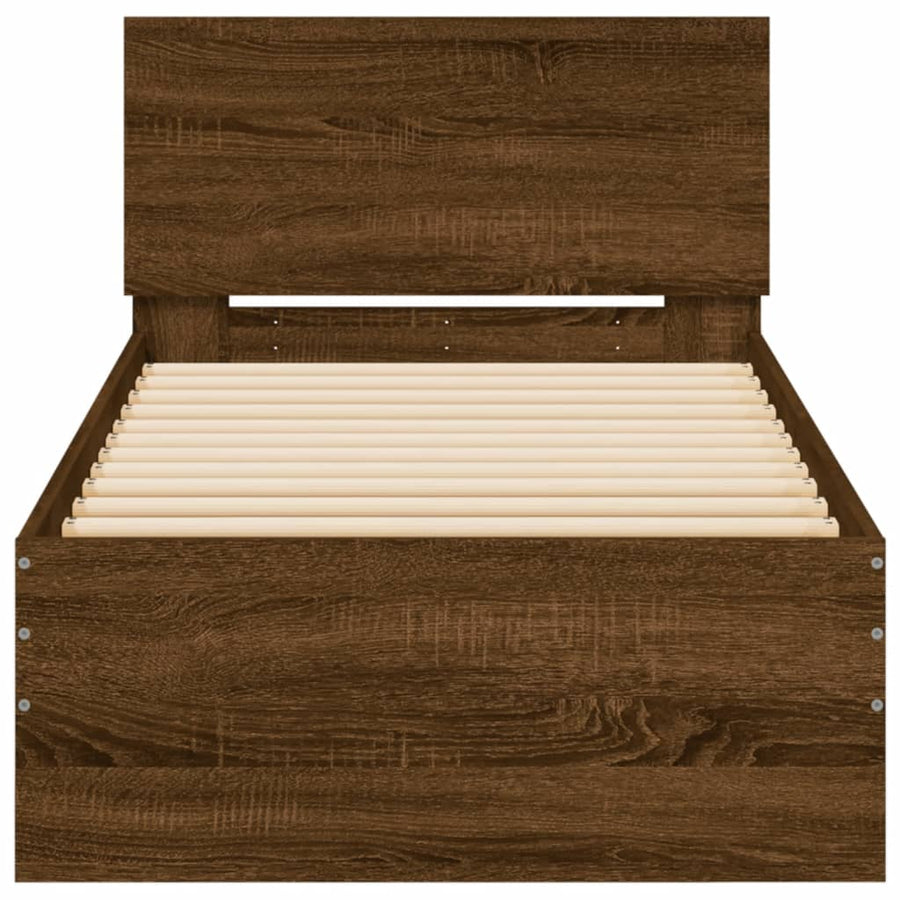 Bedframe met hoofdeinde bewerkt hout bruineikenkleur 90x190 cm
