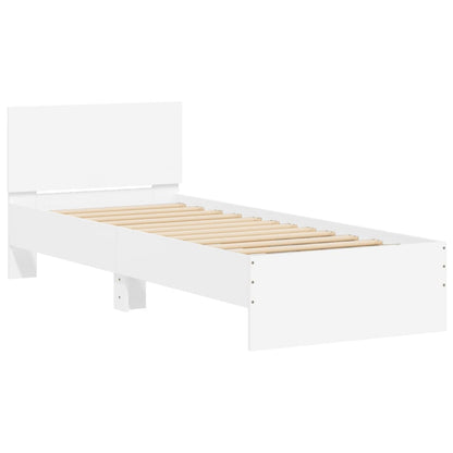 Bedframe met hoofdbord bewerkt hout wit 75x190 cm