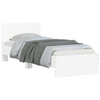 Bedframe met hoofdbord bewerkt hout wit 75x190 cm