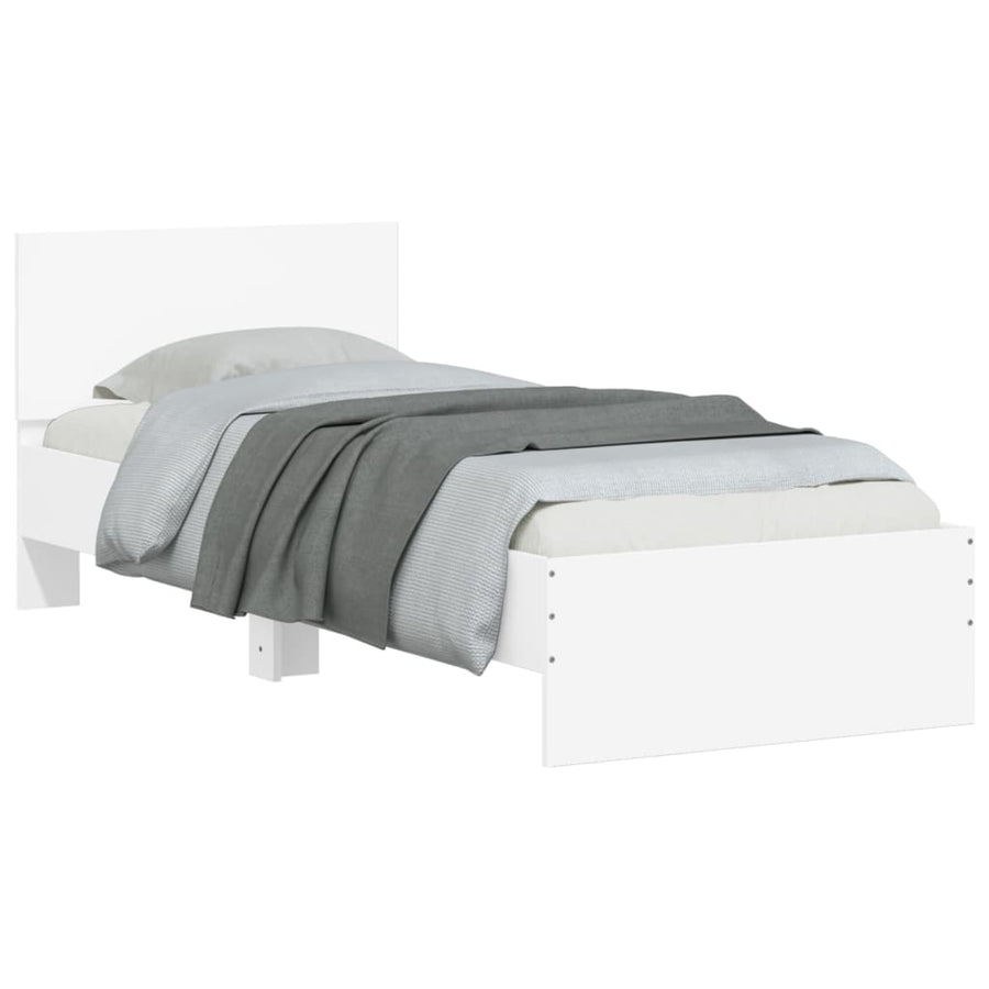 Bedframe met hoofdbord bewerkt hout wit 75x190 cm