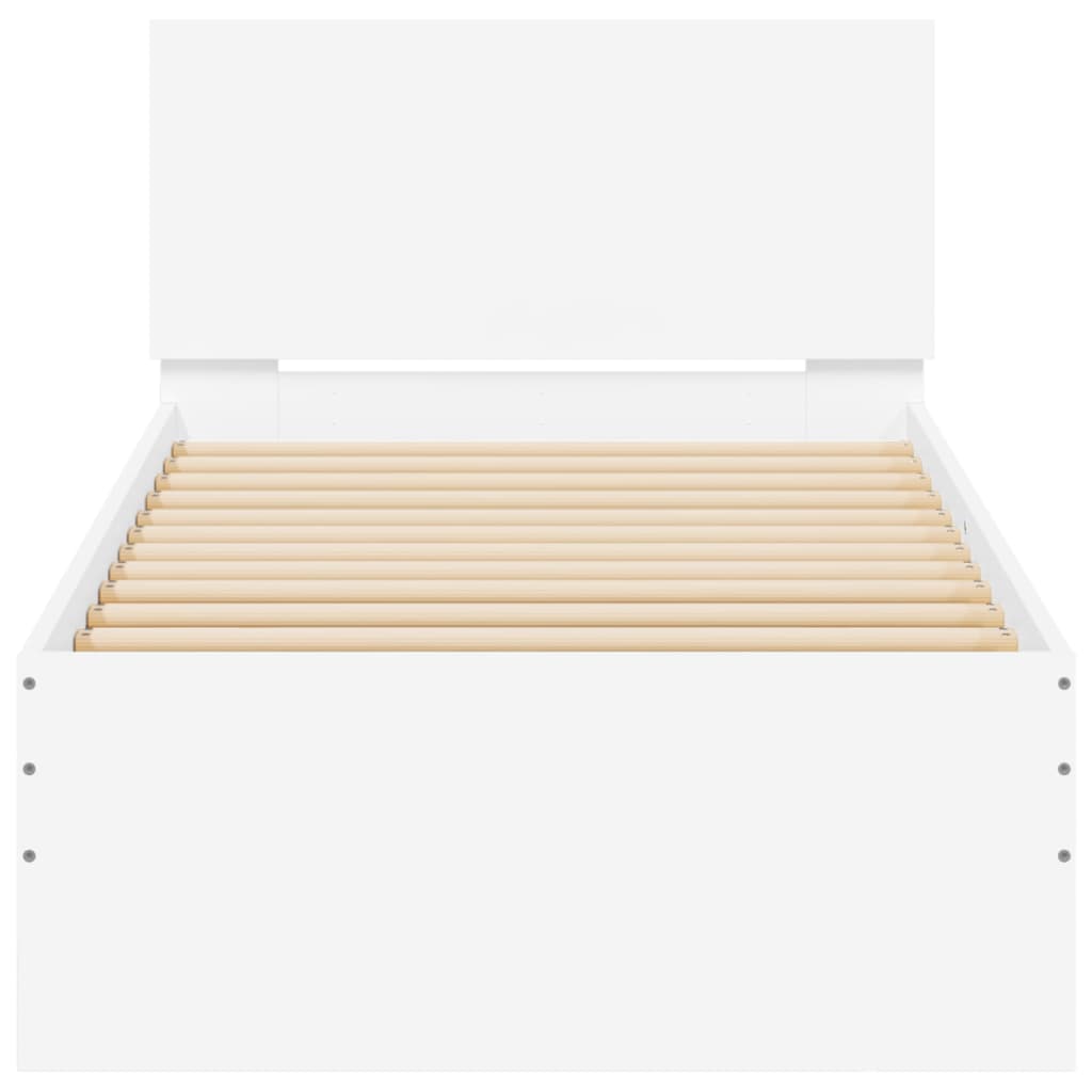 Bedframe met hoofdbord bewerkt hout wit 75x190 cm